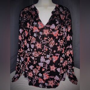 Democracy Black and Red Floral Blouse